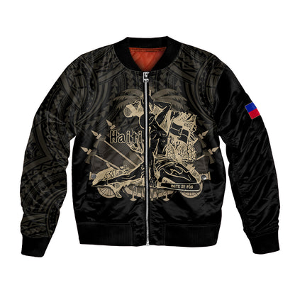 (Custom Personalised) Haiti Bomber Jacket Polynesian Neg Maron Black Style