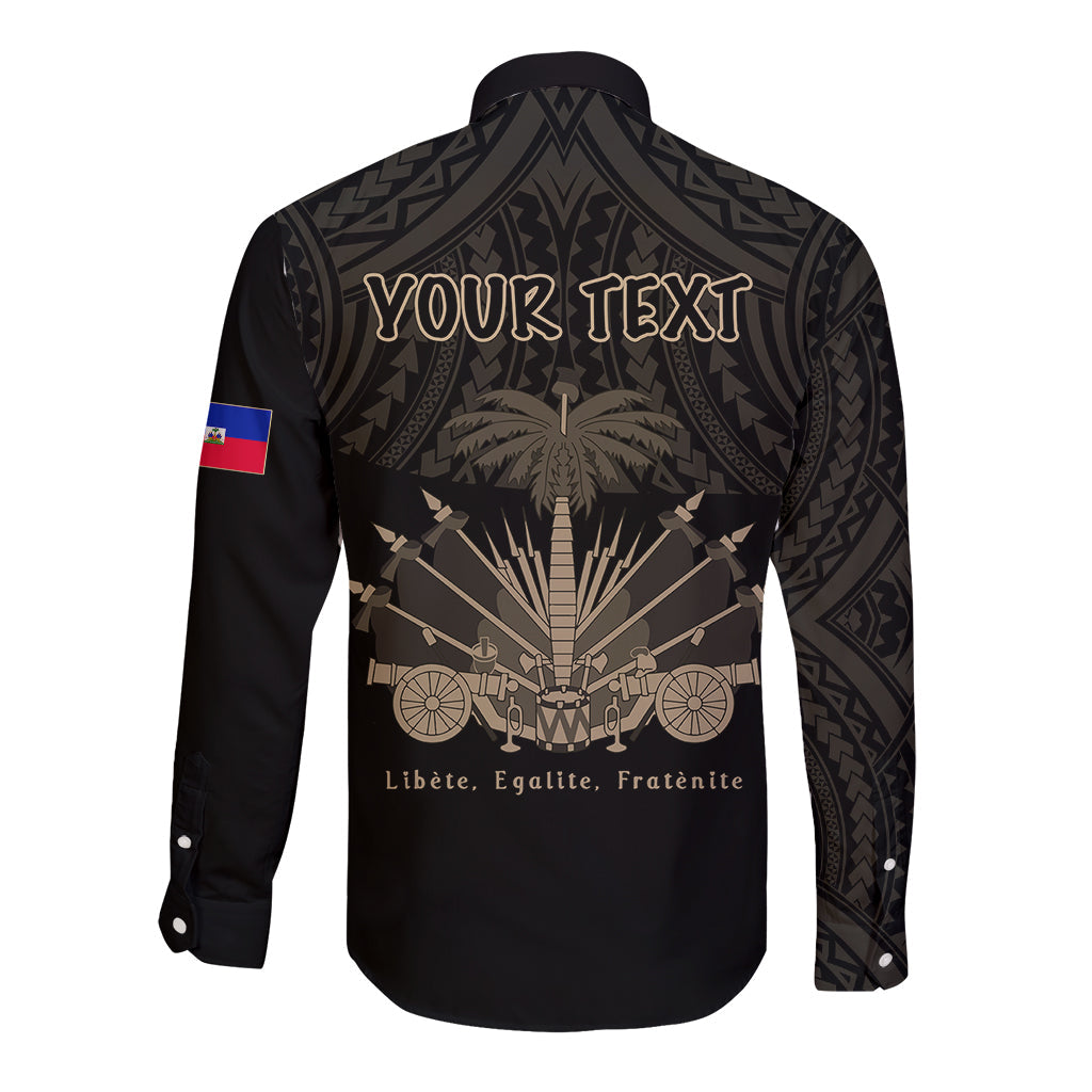 (Custom Personalised) Haiti Long Sleeve Button Shirt Polynesian Neg Maron Black Style