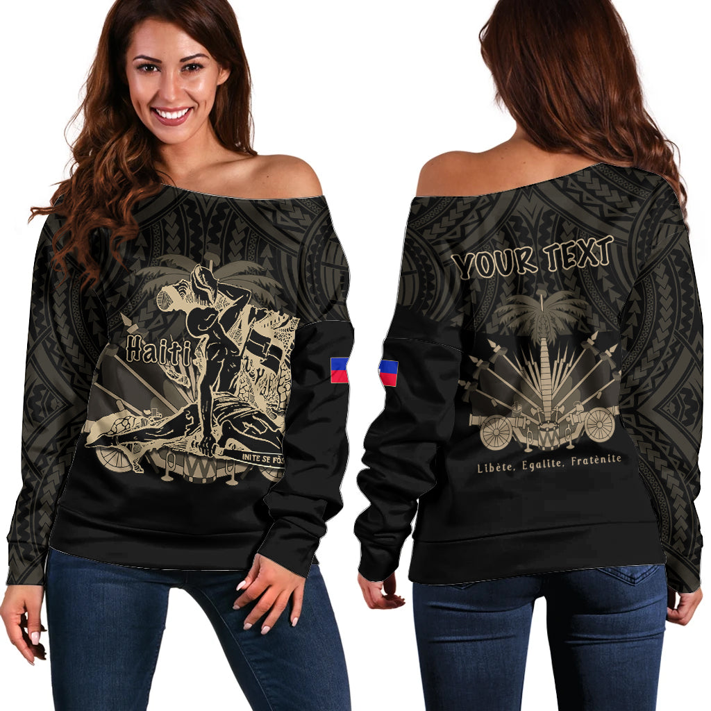 (Custom Personalised) Haiti Off Shoulder Sweater Polynesian Neg Maron Black Style