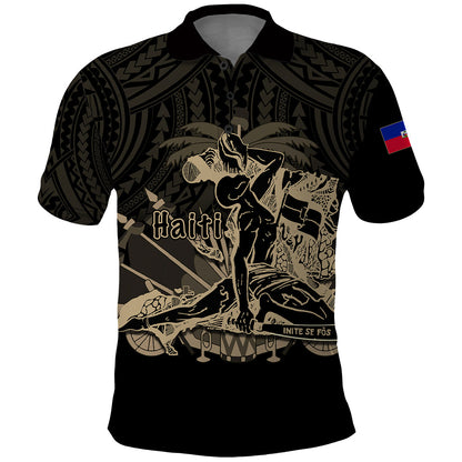 Custom Personalised Haiti Polo Shirt Polynesian Neg Maron Black Style