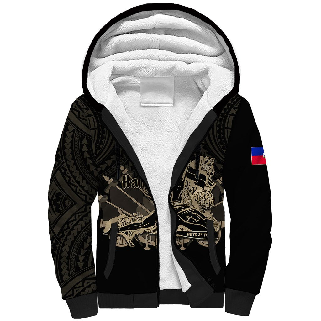 (Custom Personalised) Haiti Sherpa Hoodie Polynesian Neg Maron Black Style