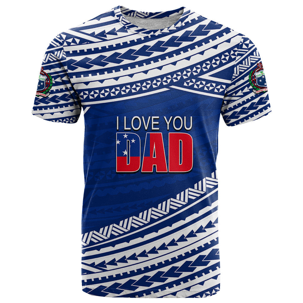 Custom Personalised Happy Fathers Day Samoa T Shirt I Love You Dad Blue