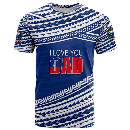 Custom Personalised Happy Fathers Day Samoa T Shirt I Love You Dad Blue