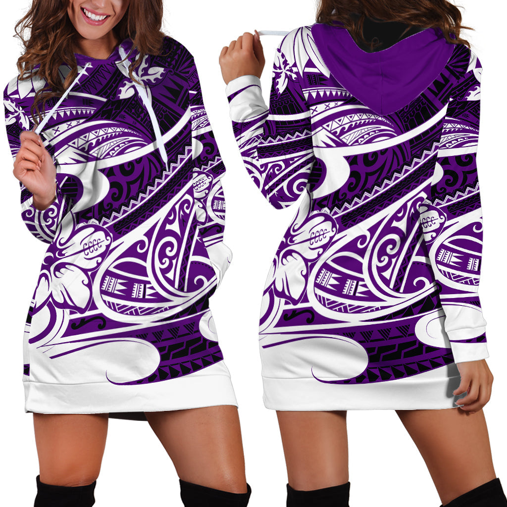 Polynesian Tribal Hoodie Dress Purple