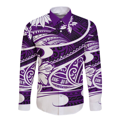 Polynesian Tribal Long Sleeve Button Shirt Purple