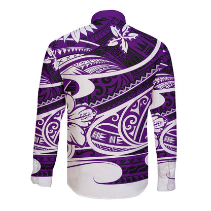 Polynesian Tribal Long Sleeve Button Shirt Purple