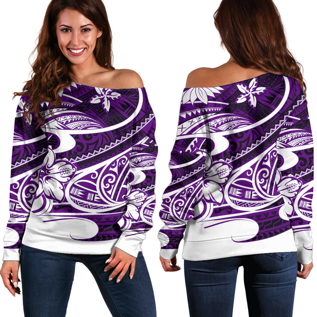 Polynesian Tribal Off Shoulder Sweater Purple