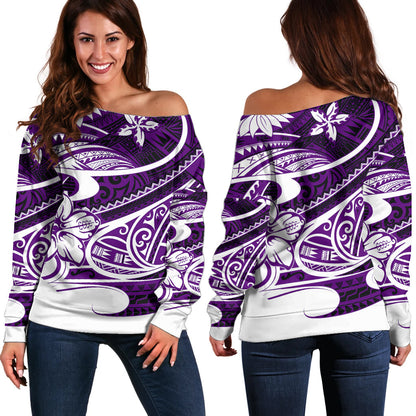 Polynesian Tribal Off Shoulder Sweater Purple