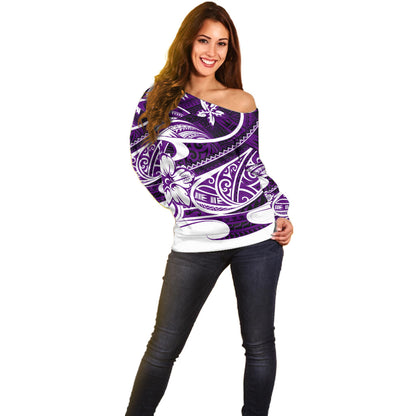 Polynesian Tribal Off Shoulder Sweater Purple