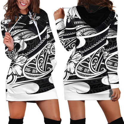 Polynesian Tribal Hoodie Dress Black