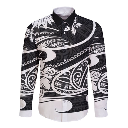 Polynesian Tribal Long Sleeve Button Shirt Black