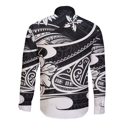 Polynesian Tribal Long Sleeve Button Shirt Black