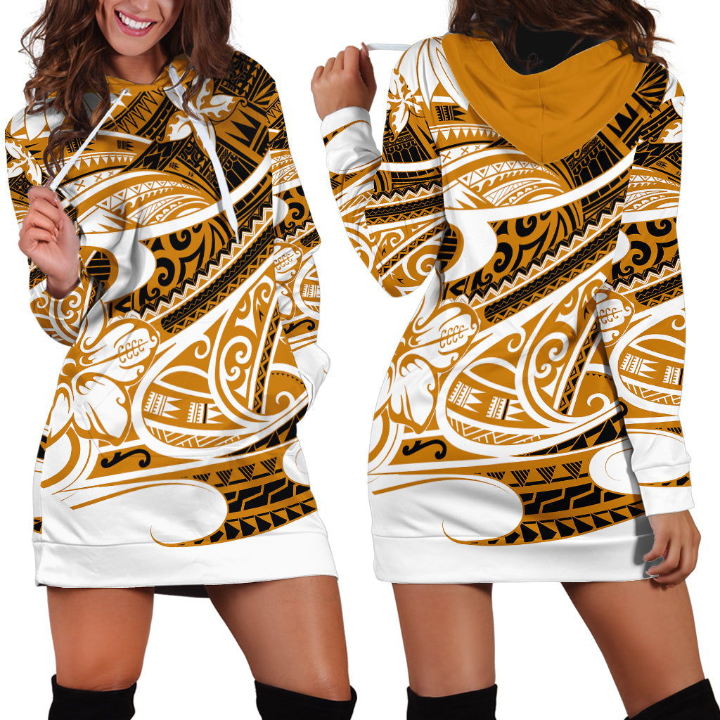 Polynesian Tribal Hoodie Dress Gold