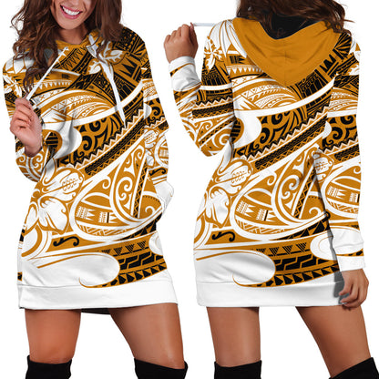 Polynesian Tribal Hoodie Dress Gold