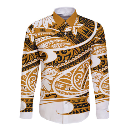 Polynesian Tribal Long Sleeve Button Shirt Gold
