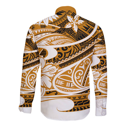 Polynesian Tribal Long Sleeve Button Shirt Gold