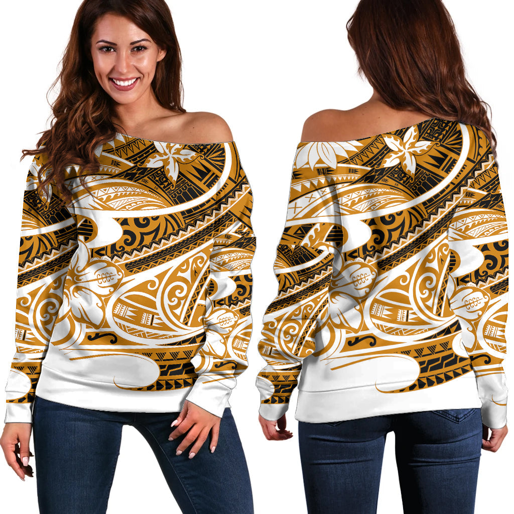 Polynesian Tribal Off Shoulder Sweater Gold