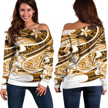 Polynesian Tribal Off Shoulder Sweater Gold