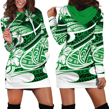 Polynesian Tribal Hoodie Dress Green