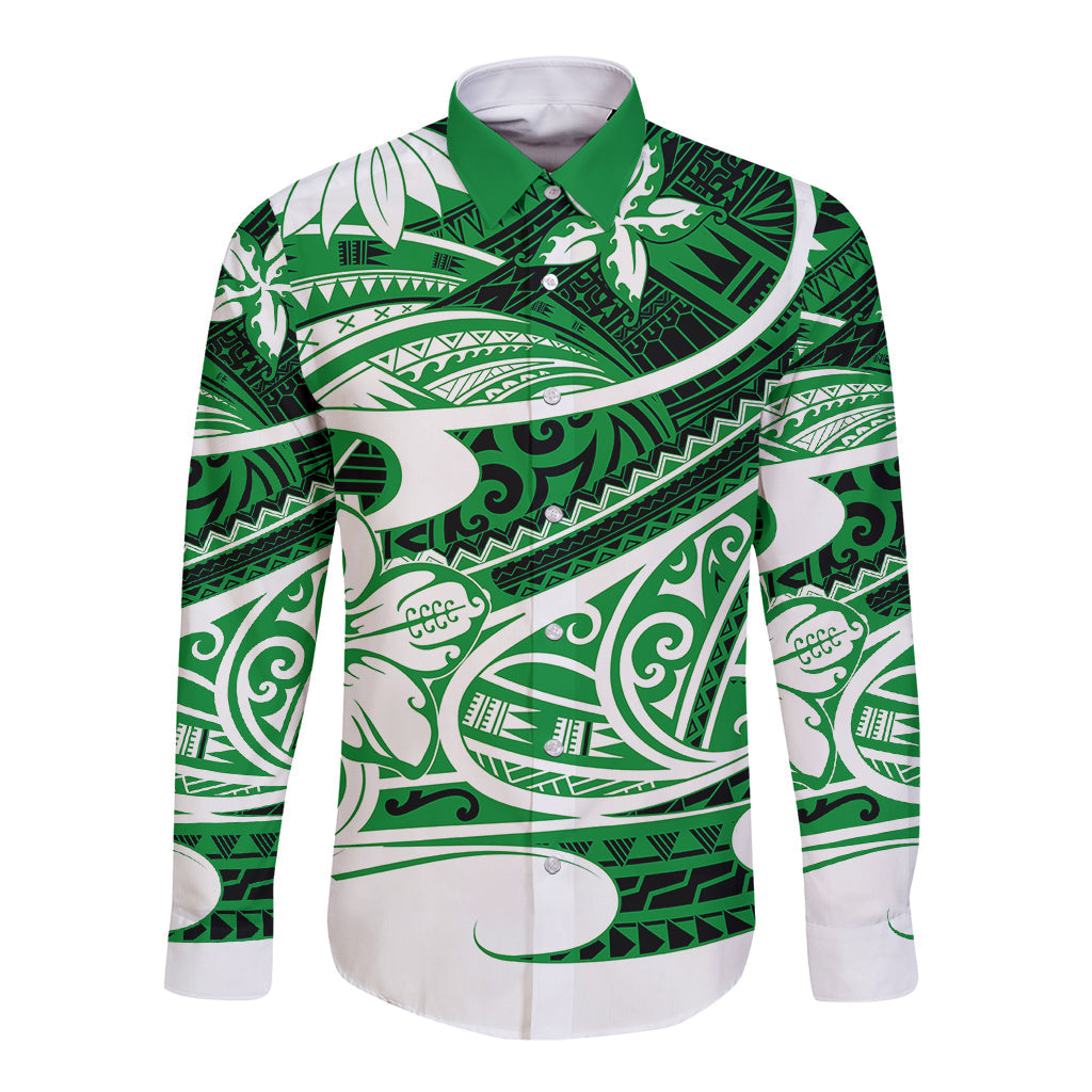 Polynesian Tribal Long Sleeve Button Shirt Green