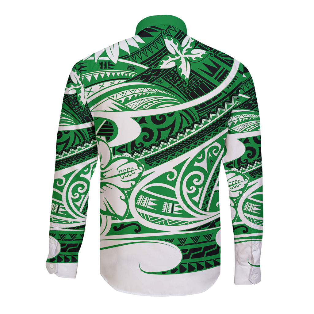 Polynesian Tribal Long Sleeve Button Shirt Green