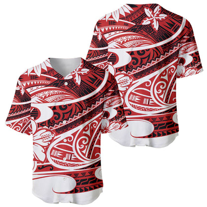 Polynesian Tribal Baseball Jersey Red