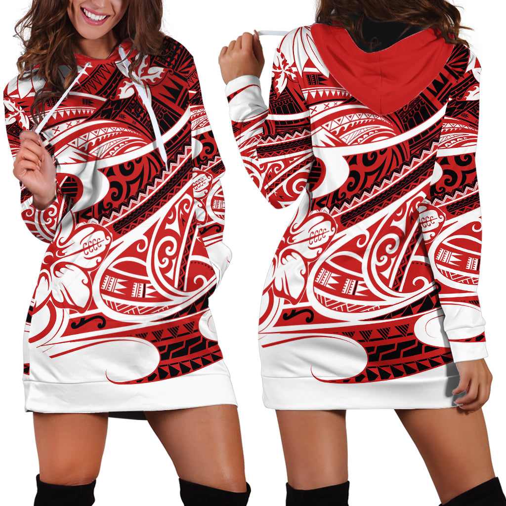 Polynesian Tribal Hoodie Dress Red
