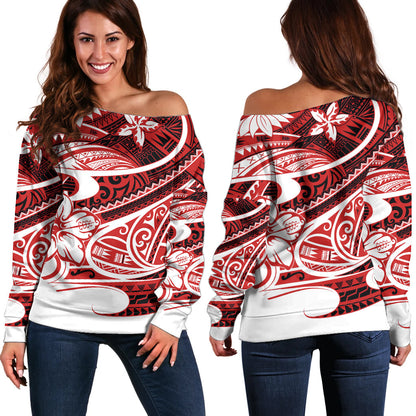 Polynesian Tribal Off Shoulder Sweater Red