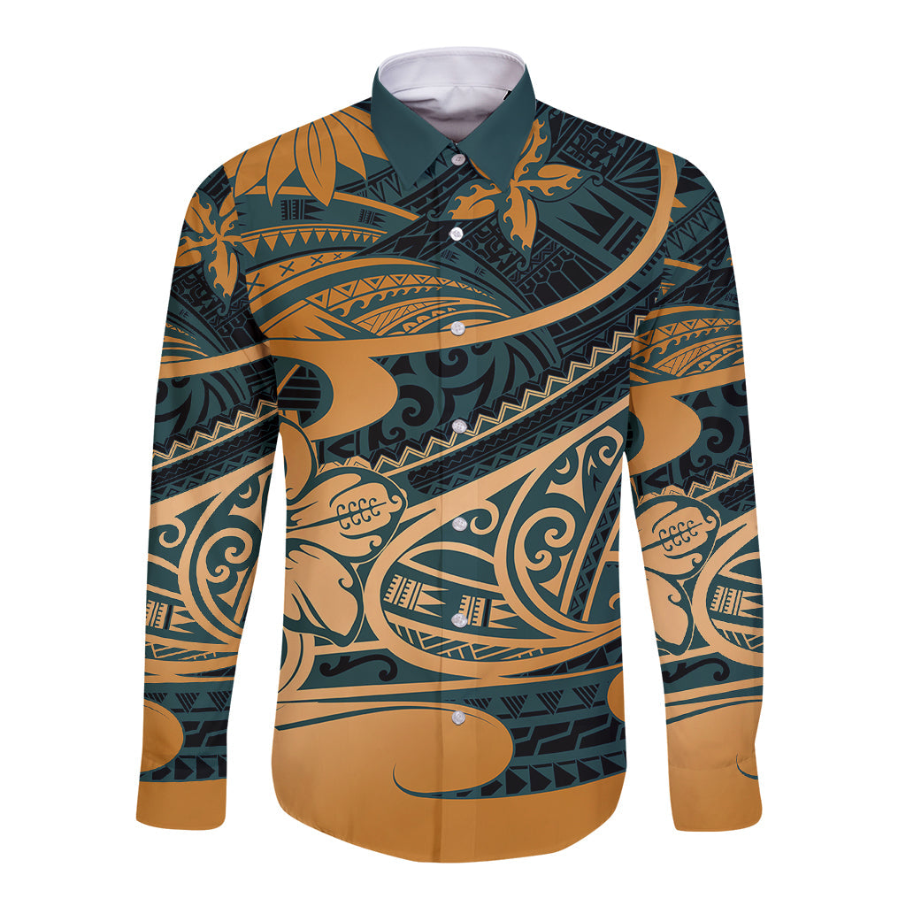 Polynesian Tribal Long Sleeve Button Shirt