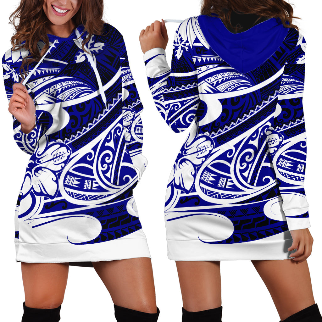 Polynesian Tribal Hoodie Dress Blue