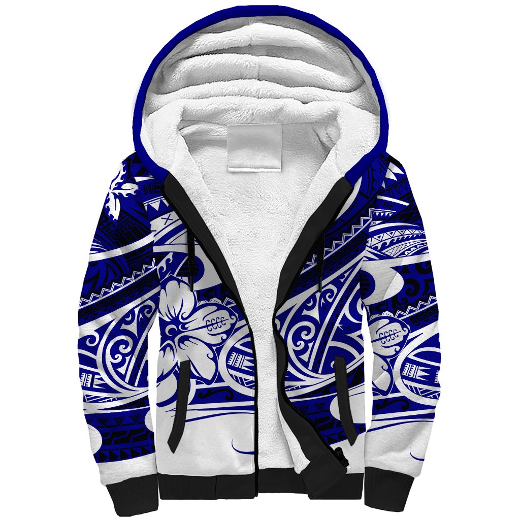 Polynesian Tribal Sherpa Hoodie Blue