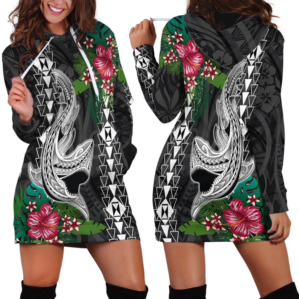 Hawaii Kakau Hoodie Dress Mix Sharks Polynesian Hibiscus