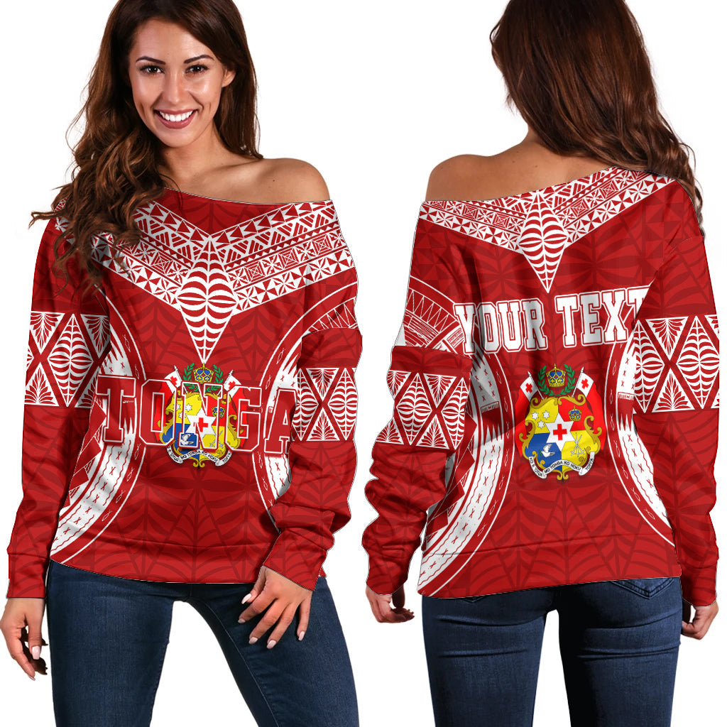 Personalised Tonga Independence Day Off Shoulder Sweater Kupesi Pattern Mix Style