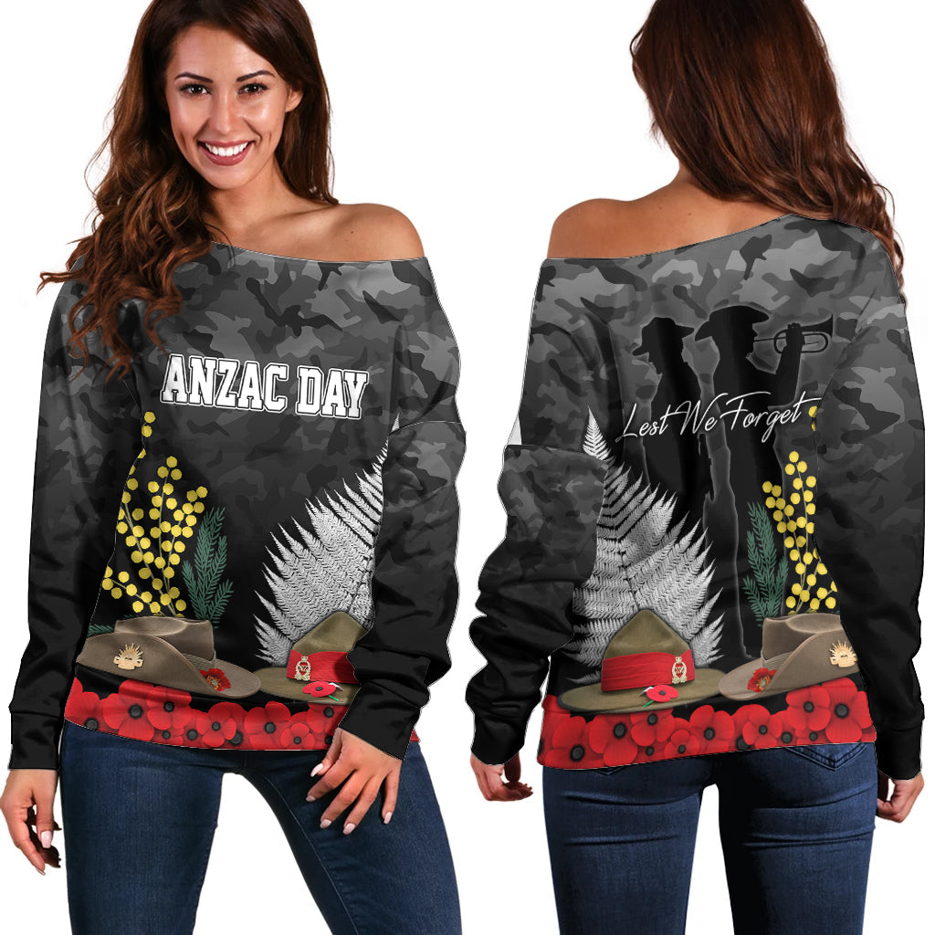 ANZAC DAY Off Shoulder Sweater Camo Style Slouch Hats Mix Silver Fern Golden Wattle