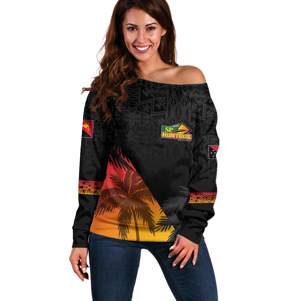 PNG Hunters Rugby Off Shoulder Sweater Palm Trees Simple
