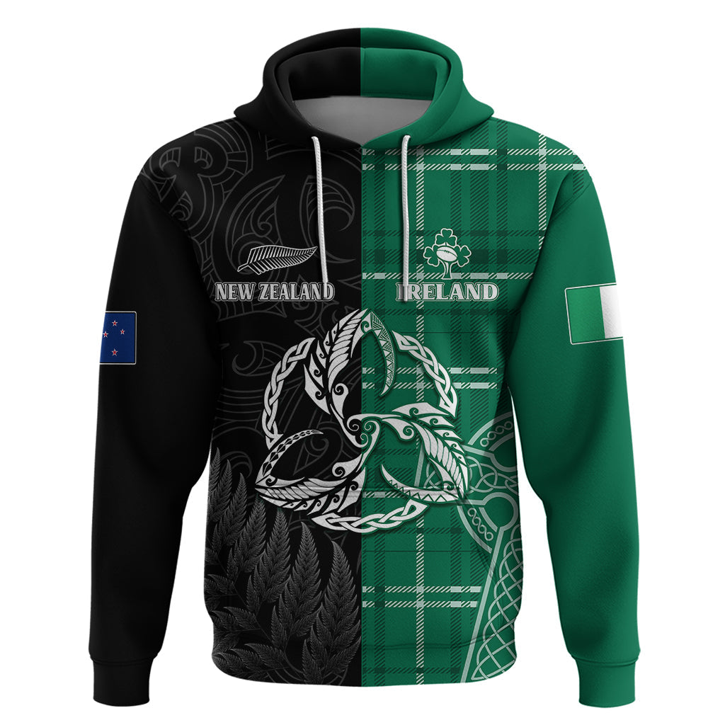 Personalised New Zealand Mix Ireland Rugby Hoodie Celtic Knot Mix Silver Ferns