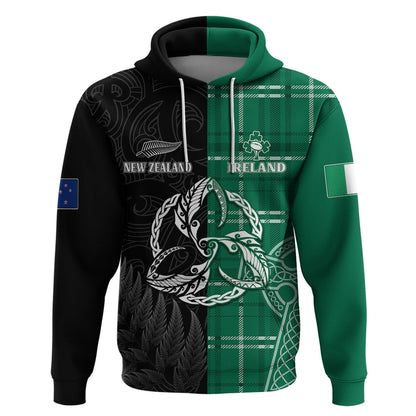 Personalised New Zealand Mix Ireland Rugby Hoodie Celtic Knot Mix Silver Ferns