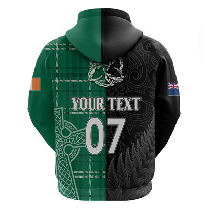 Personalised New Zealand Mix Ireland Rugby Hoodie Celtic Knot Mix Silver Ferns
