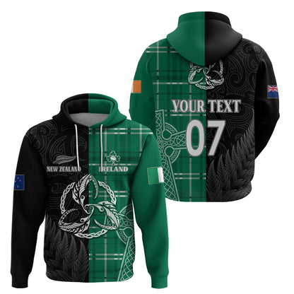 Personalised New Zealand Mix Ireland Rugby Hoodie Celtic Knot Mix Silver Ferns