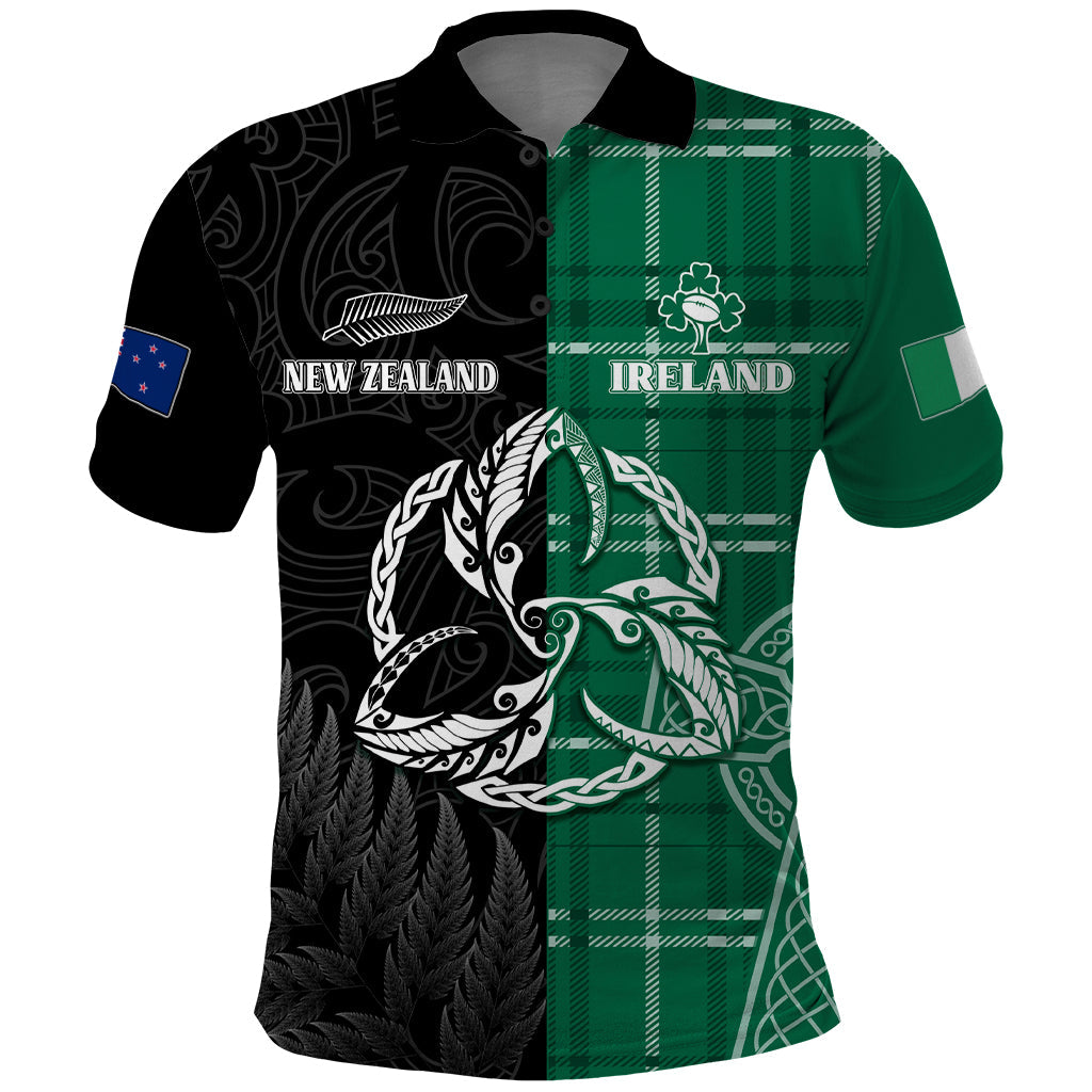 Personalised New Zealand Mix Ireland Rugby Polo Shirt Celtic Knot Mix Silver Ferns