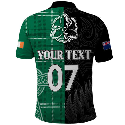 Personalised New Zealand Mix Ireland Rugby Polo Shirt Celtic Knot Mix Silver Ferns
