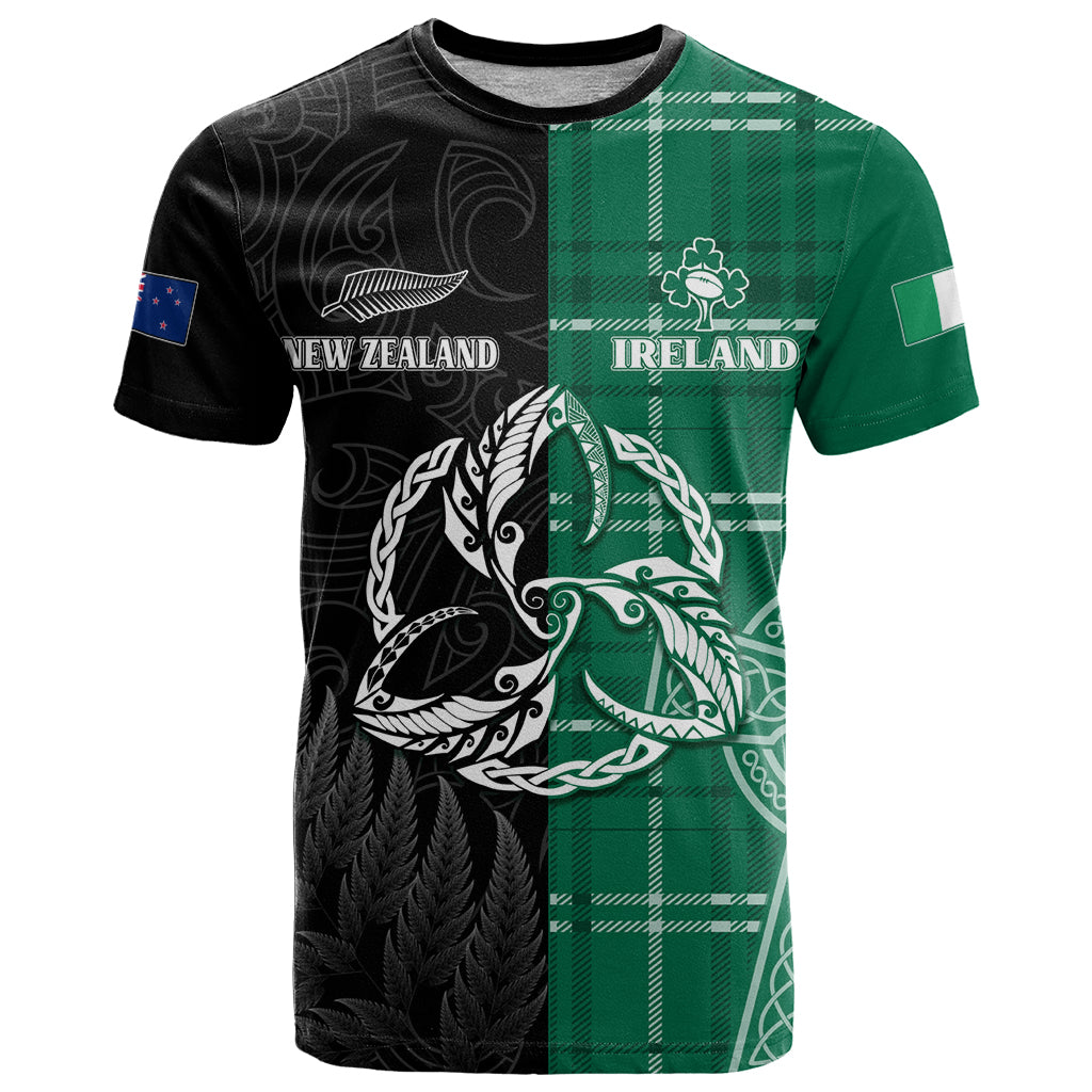 Personalised New Zealand Mix Ireland Rugby T Shirt Celtic Knot Mix Silver Ferns
