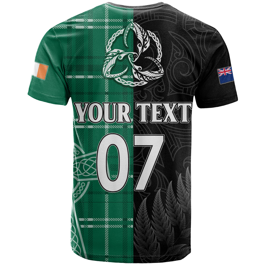 Personalised New Zealand Mix Ireland Rugby T Shirt Celtic Knot Mix Silver Ferns