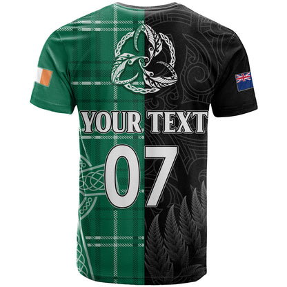 Personalised New Zealand Mix Ireland Rugby T Shirt Celtic Knot Mix Silver Ferns