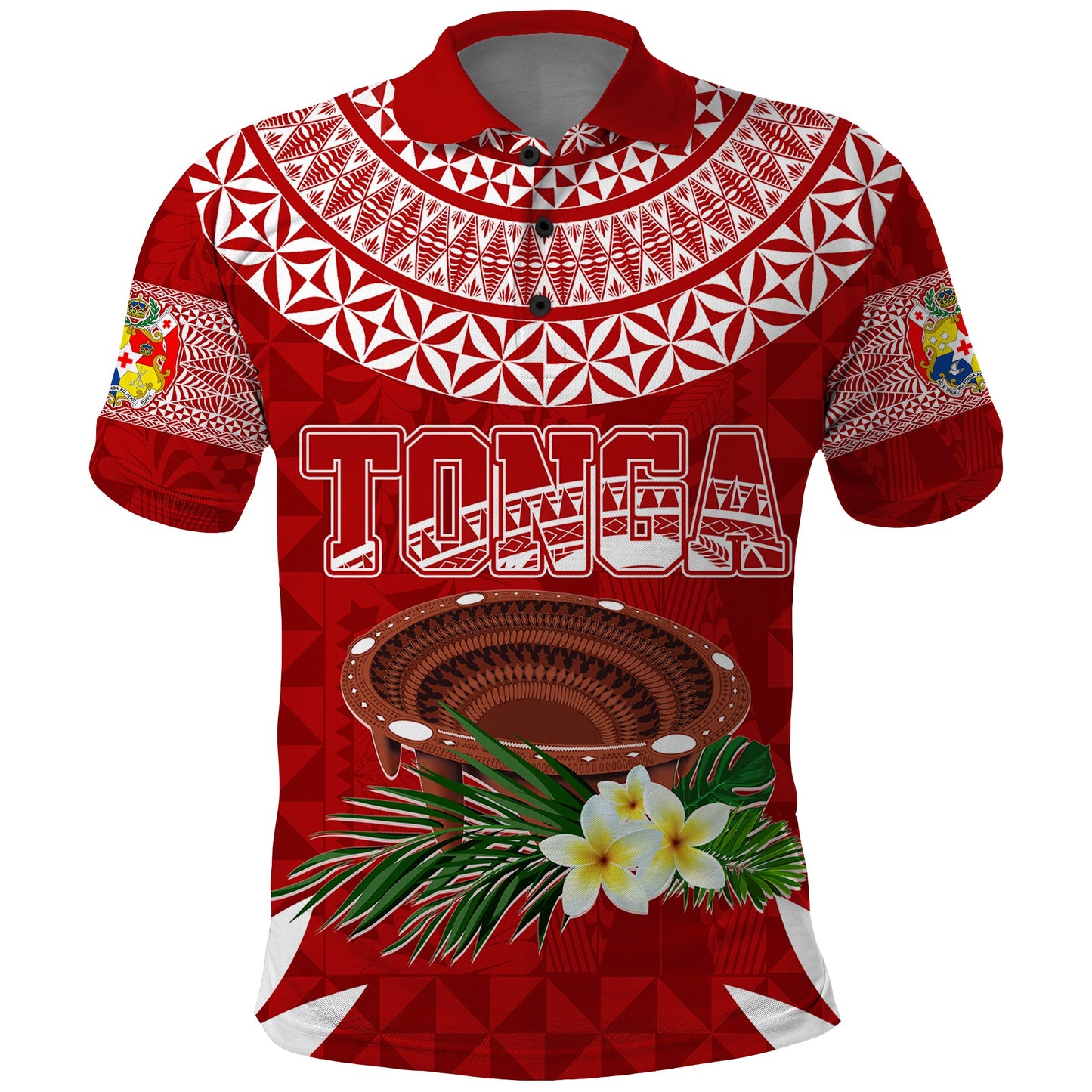 Personalised Tonga Independence Day Polo Shirt Kumete Kava Bowl With Plumeria