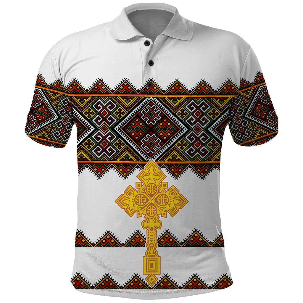 Eritrea Polo Shirt Tilet Mix Eritrean Cross White