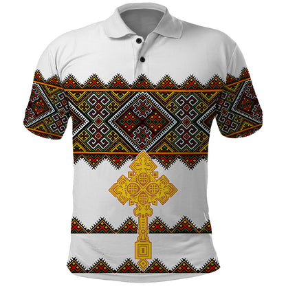 Eritrea Polo Shirt Tilet Mix Eritrean Cross White