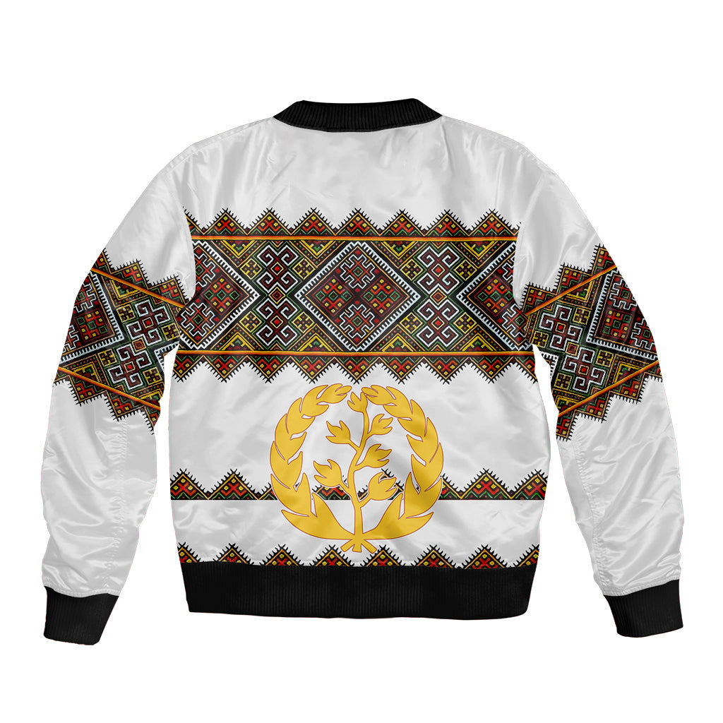 Eritrea Sleeve Zip Bomber Jacket Tilet Mix Eritrean Cross - White