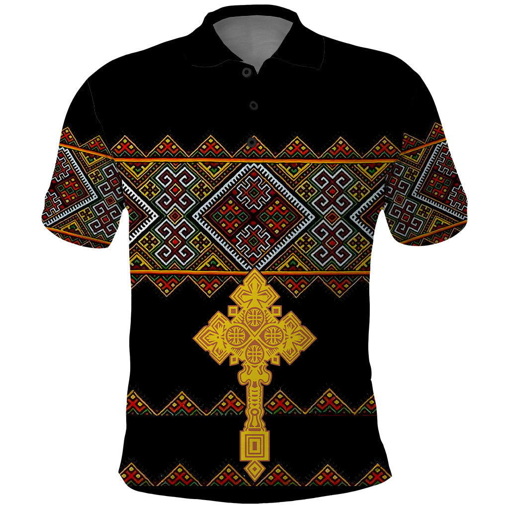 Eritrea Polo Shirt Tilet Mix Eritrean Cross Black