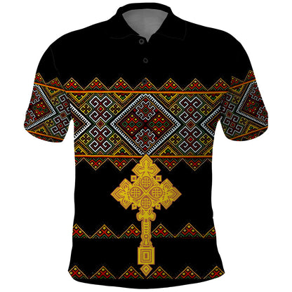 Eritrea Polo Shirt Tilet Mix Eritrean Cross Black